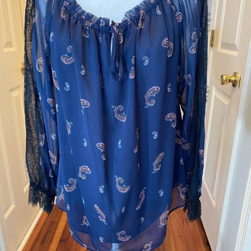 White House Black Market Blue Paisley Blouse
